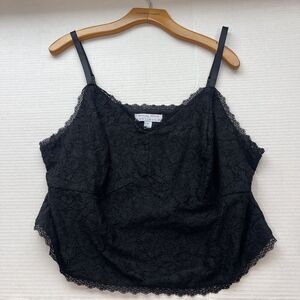 Ashley Nell Tipton Plus Size 1X Black Cami Top Lace Crop V Neck LIned Stretch